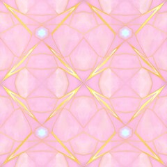 Pink and Gold Geometric Pattern: This seamless pattern features a delicate blend of soft pink and shimmering gold, creating a sophisticated and elegant design with a touch of whimsy.