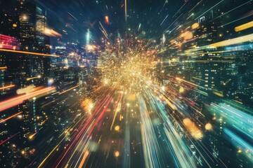 Obraz premium City Lights Exploding In A Nighttime Spectacle