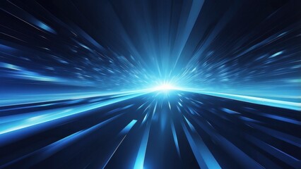 Obraz premium Vector abstract, future, scientific, and energy technology idea. Blue light-filled stripes, motion blur, speed, and light rays on a dark blue background in a digital image