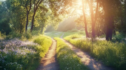 Serene Countryside Path with Beautiful Backlighting