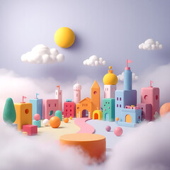 A Whimsical 3D Render of Geometric Shapes and Soft Hues"






