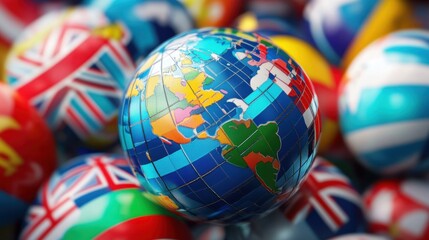 International Expect Success Month Colorful globe surrounded by world flags for international culture awareness