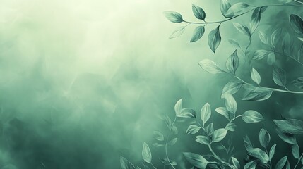 Serene foliage creates a calming atmosphere with gentle tones of green and subtle misty effects.