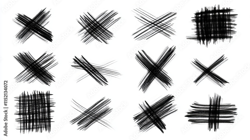 Poster a collection of handdrawn pencil strokes featuring crosshatch and parallelhatch patterns freehand re