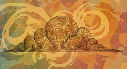 Abstract Line Art of a Clouds, Cloudscape Sky, Nature, Modern Art, Messy Colorful Design