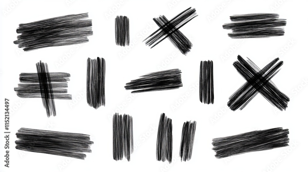 Poster a collection of handdrawn pencil strokes featuring crosshatch and parallelhatch patterns freehand re