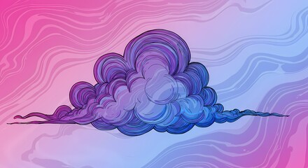Abstract Line Art of a Clouds, Cloudscape Sky, Nature, Modern Art, Messy Colorful Design