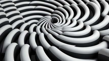 Abstract Black and White Swirling 3D Pattern: A mesmerizing vortex of curved shapes