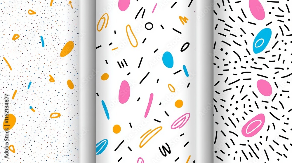 Poster a fun and colorful set of seamless line patterns featuring playful handdrawn designs a multicolor co
