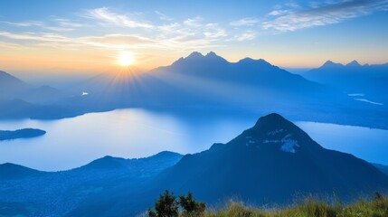 Tranquil Sunrise Over Serene Mountain Landscape