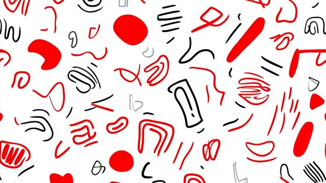 A fun red line doodle seamless pattern with creative abstract shapes A playful and trendy design suitable for childrens prints or modern graphics