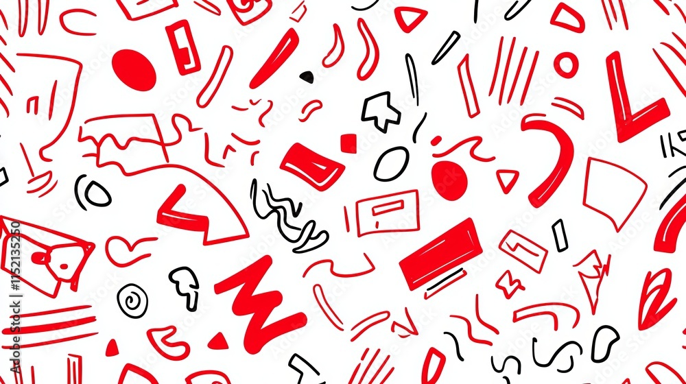 Poster a fun red line doodle seamless pattern with creative abstract shapes a playful and trendy design sui
