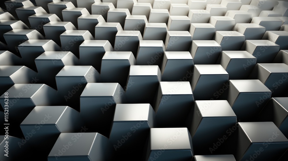 Poster abstract metallic cube pattern: a study in grey tones and geometric precision
