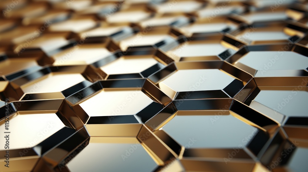 Poster abstract gold and black hexagonal pattern: a 3d geometric design
