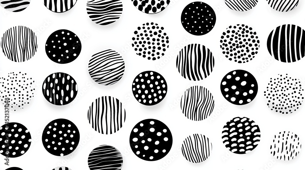 Poster a monochrome seamless pattern with rows of handdrawn round decorative elements a minimalist and mode