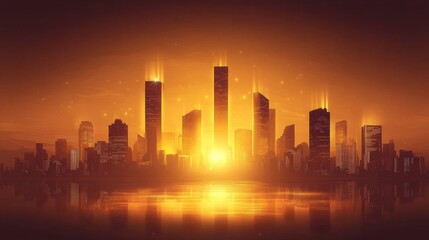 Vibrant Sunrise Over Urban Skyline with Bokeh Effect