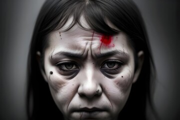 close up photo of an abused woman suffering from domestic violence. She is sad, hurt, injured, bruised beaten, bloody, depressed, broken. pain, trauma, victim, emotional, physical, distress, tears