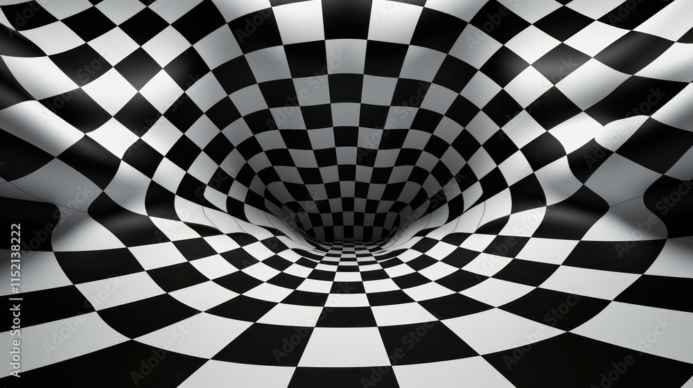 Poster abstract checkered vortex: a 3d illusion of depth and movement