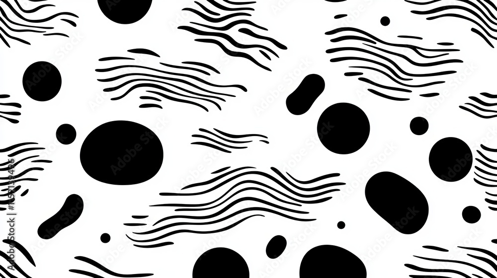 Poster a seamless pattern of handdrawn curly waves and grunge circles features ink brush strokes for a free