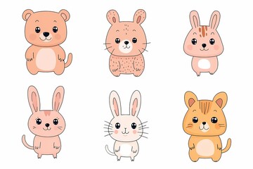 Adorable Cartoon Animals Featuring Bear, Bunny, and Cat Characters