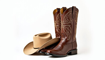 Elegant Brown Cowboy Boots and Hat