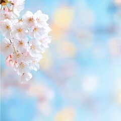 Fototapeta premium Blooming Cherry Blossoms on a Sunny Day with Pastel Bokeh Background