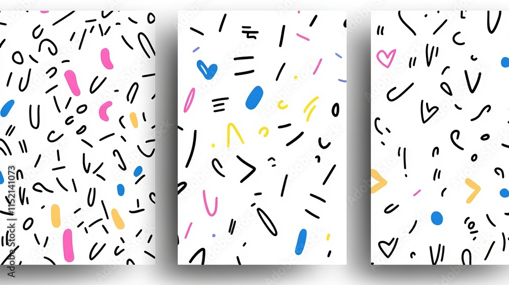 Aufkleber a set of playful doodlestyle patterns with colorful lines a collection of festive and childlike scri