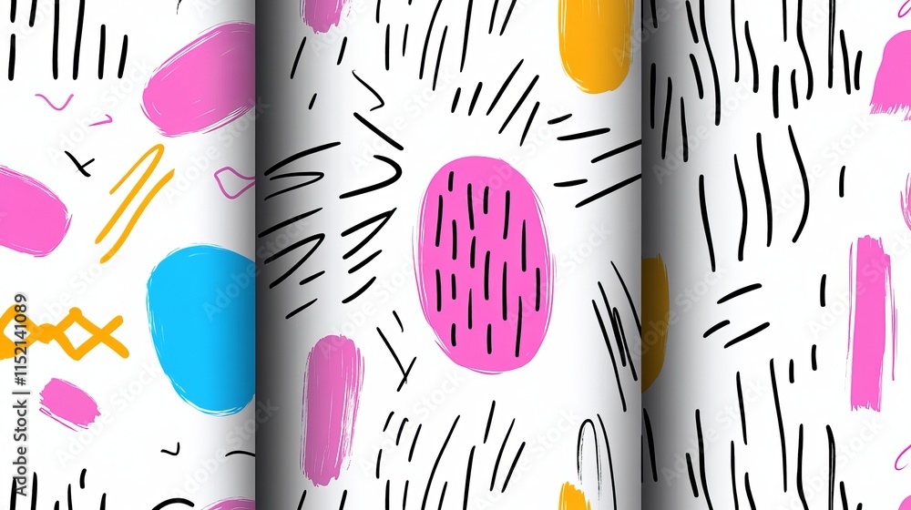 Poster a set of playful doodlestyle patterns with colorful lines a collection of festive and childlike scri