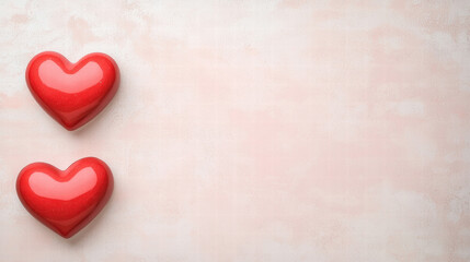 Fototapeta premium Valentine's Heart Love Concept. Two red hearts on a soft, light-colored background.