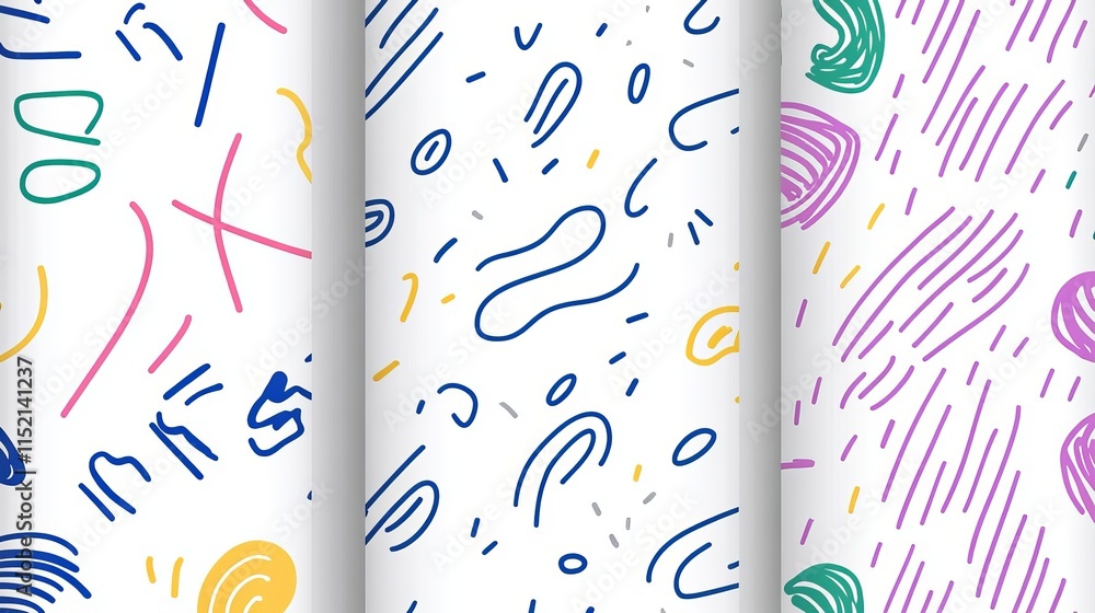 Aufkleber a set of playful doodlestyle patterns with colorful lines a collection of festive and childlike scri