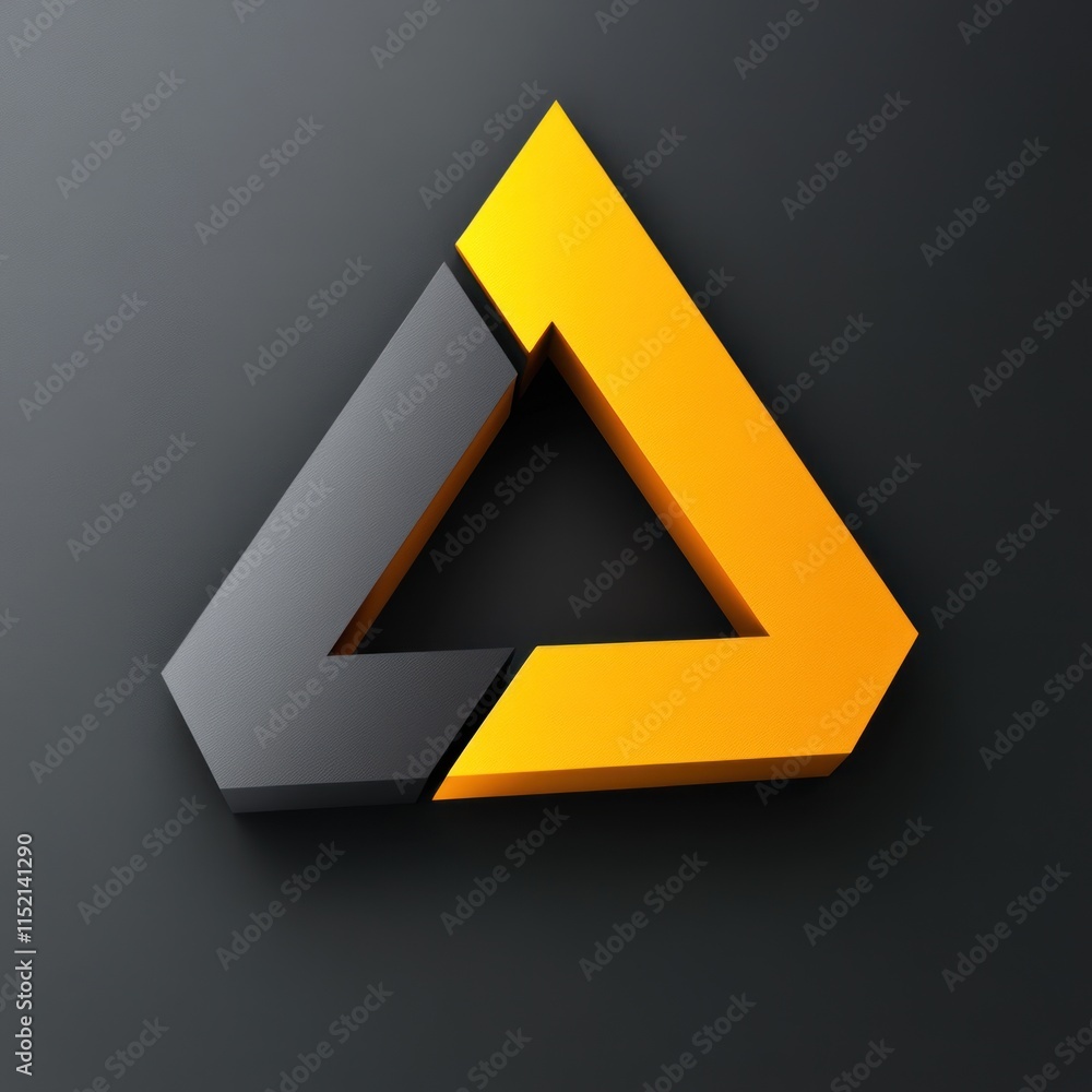 Sticker abstract 3d geometric triangle design in yellow and gray on dark background.