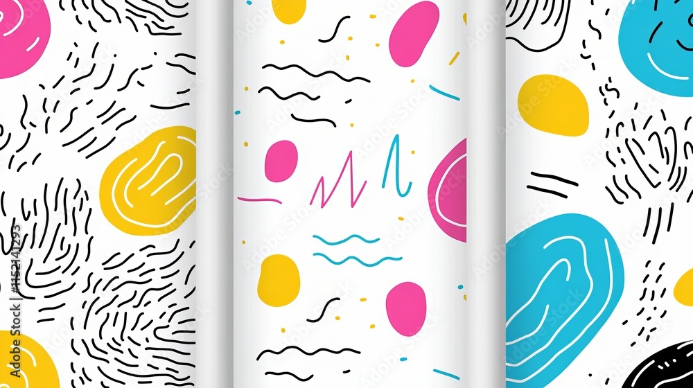 Aufkleber a set of playful doodlestyle patterns with colorful lines a collection of festive and childlike scri