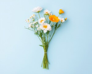 Elegant Spring Flower Bouquet on Pastel Blue Background