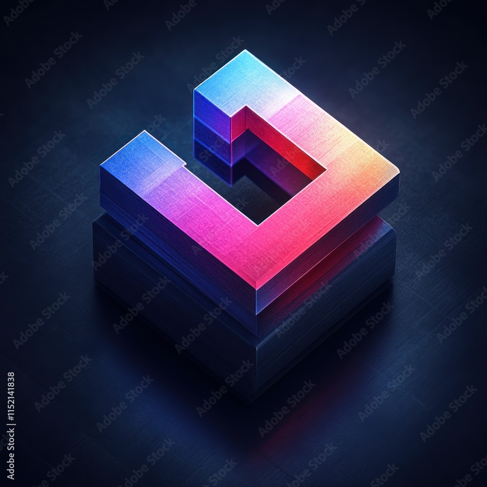 Poster abstract 3d letter d logo design with vibrant gradient colors and metallic texture on dark backgroun