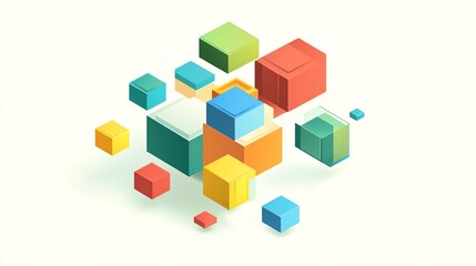 Obraz premium Colorful geometric cubes arranged in an abstract composition, ideal for modern design projects and creative concepts.