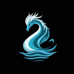 Fototapeta premium Abstract blue dragon emerging from waves, stylized design.