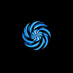 Abstract blue swirl design on black background.