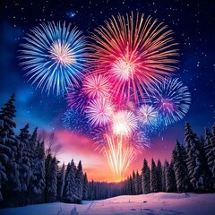 fireworks over forest