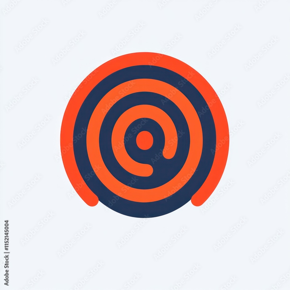Poster abstract circular design with concentric circles and a central dot, in orange and blue.