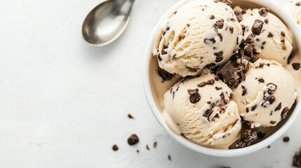 Close-Up of Creamy Vanilla Ice Cream with Chocolate Chips