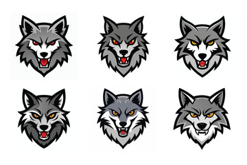 Set of wolf head mascot vector illustration, Angry wolf face