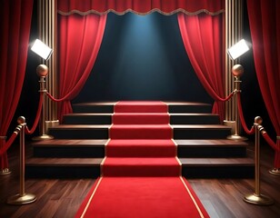 Elegant Red Carpet Staircase Leading to Spotlight in Luxurious Event Setting