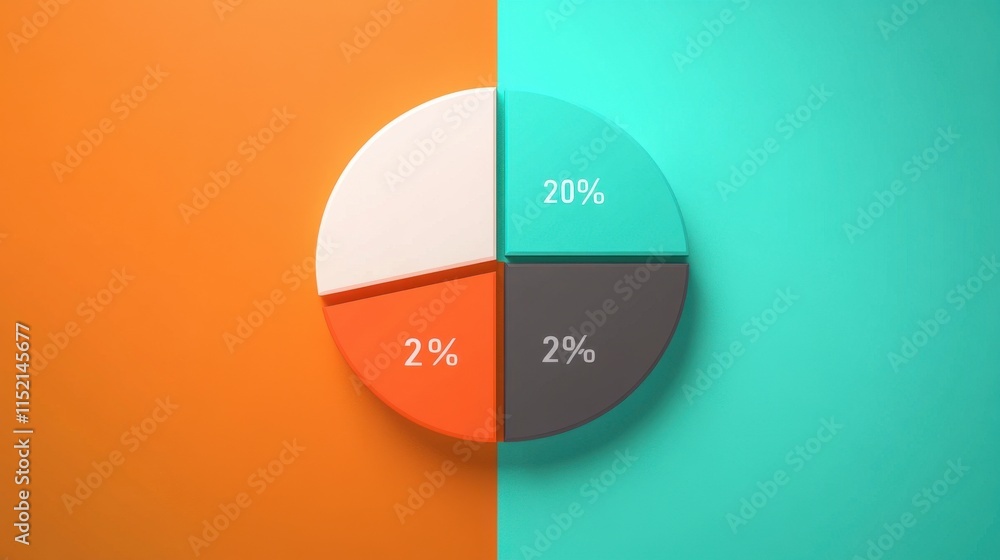 Poster a colorful pie chart on a split background illustrating data distribution with vibrant orange and tu