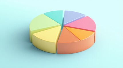Obraz premium A colorful 3D pie chart showcasing segmented data on a soft blue background.