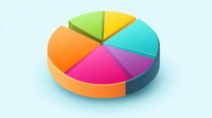 Fototapeta premium A vibrant 3D pie chart with colorful segments, illustrating data visualization concepts for presentations.