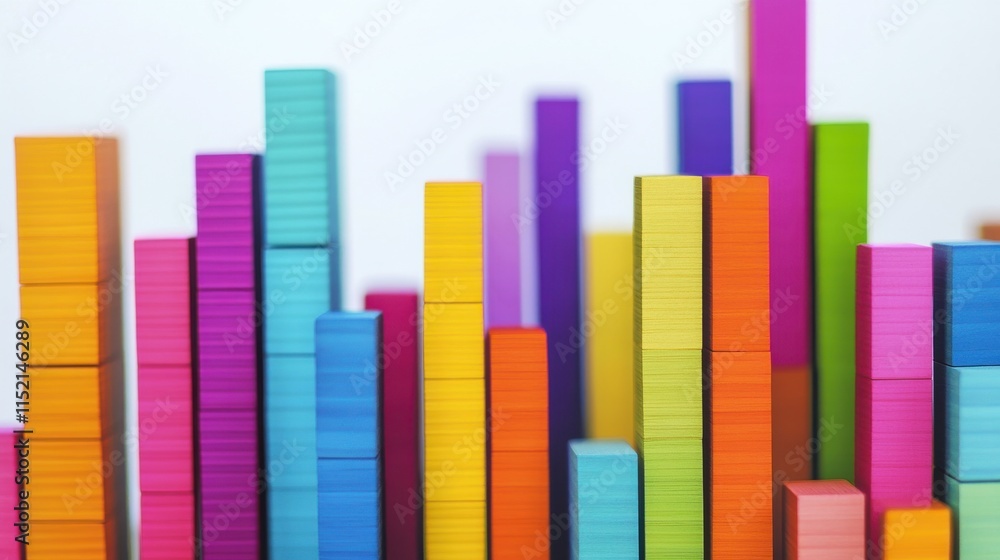 Poster vibrant array of colorful wooden blocks stacked in various heights, showcasing creativity and playfu
