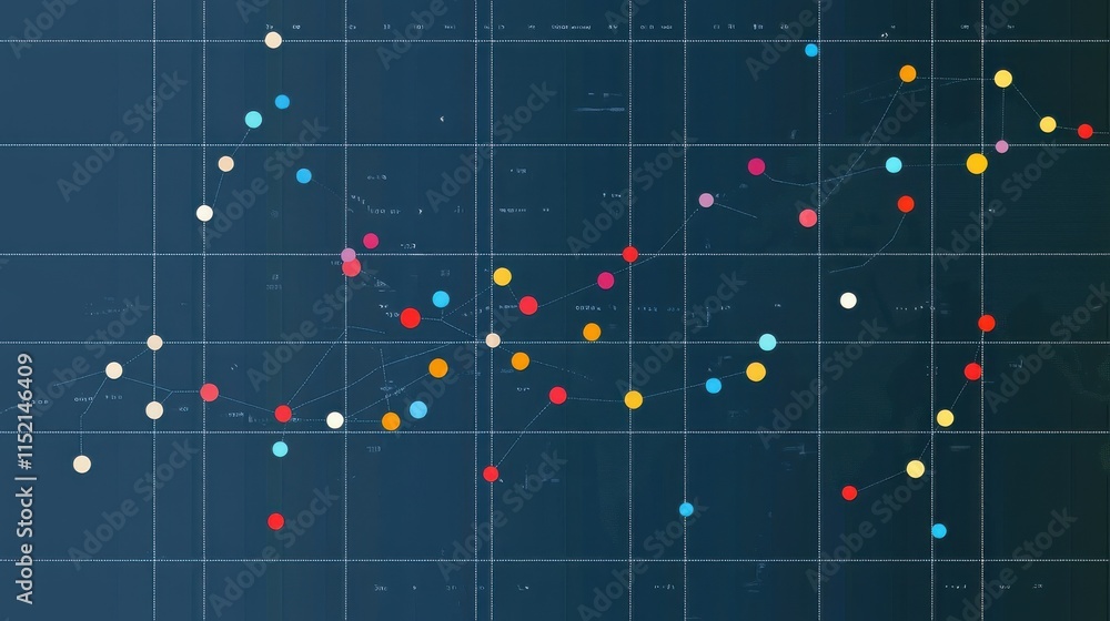 Aufkleber abstract data visualization with colorful dots and lines representing statistical trends and pattern