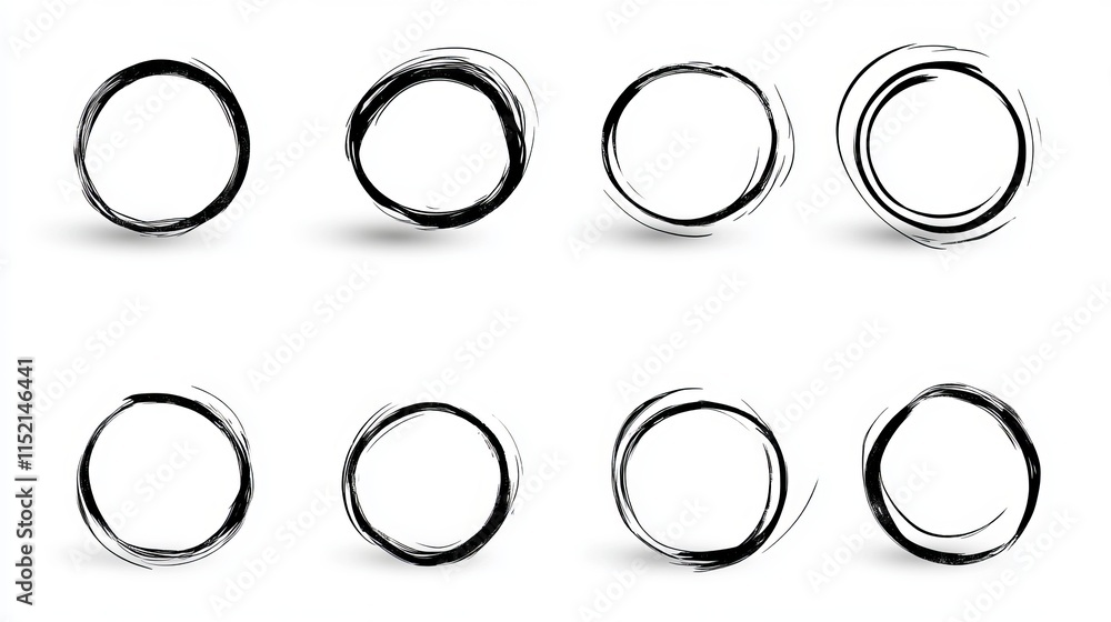 Aufkleber handdrawn circular shapes in a trendy abstract black sketch design includes round scribbles bubbles 