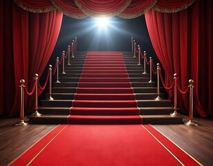 Elegant Red Carpet Staircase Leading to Spotlight in Luxurious Event Setting