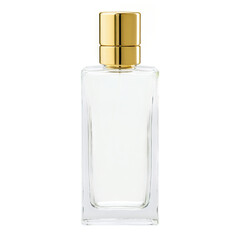 glass Perfume Bottle With Gold Cap And Sleek Design no label isolated on transparent background
